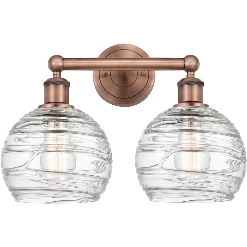 Athens Deco Swirl 2 Light 17 inch Antique Copper Bath Vanity Light Wall Light in Clear Deco Swirl Glass