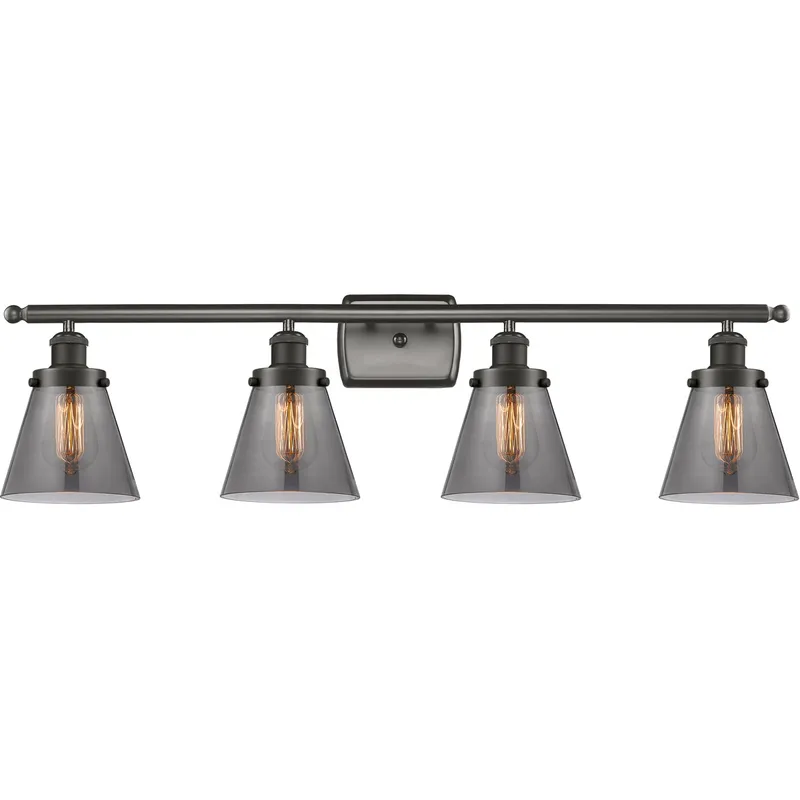 Ballston Small Cone 4 Light 36 inch Oil Rubbed Bronze Bath Vanity Light Wall Light in Plated Smoke Glass, Ballston