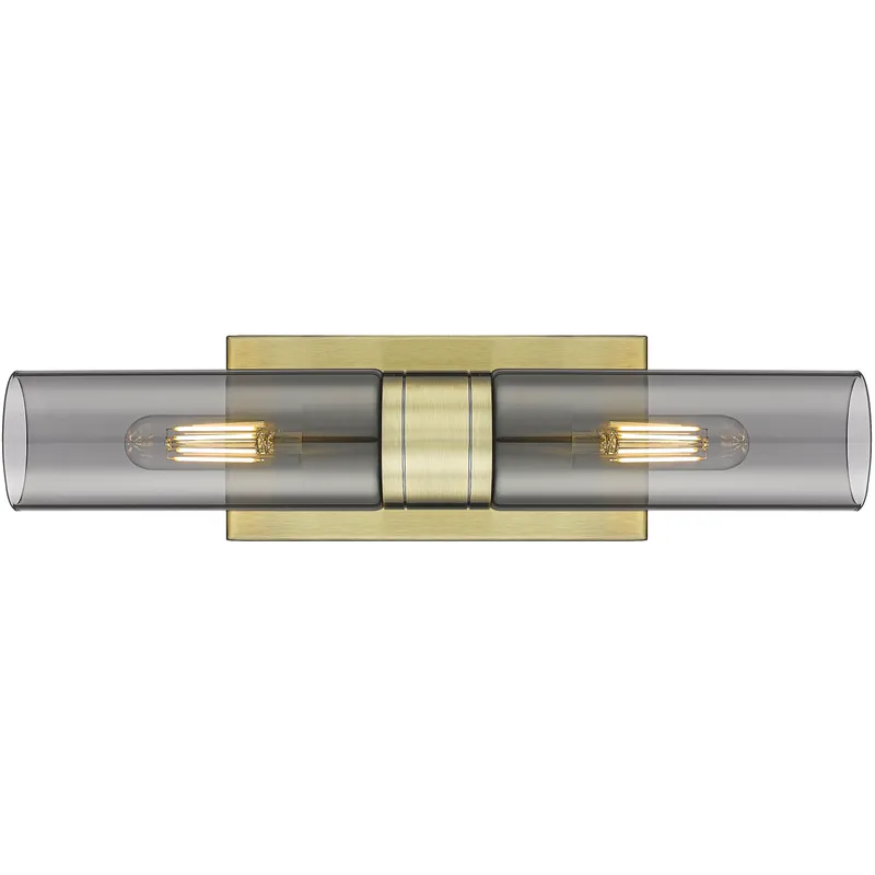 Ballston Urban 2 Light 18 inch Antique Brass Bath Vanity Light Wall Light in Light Smoke Glass