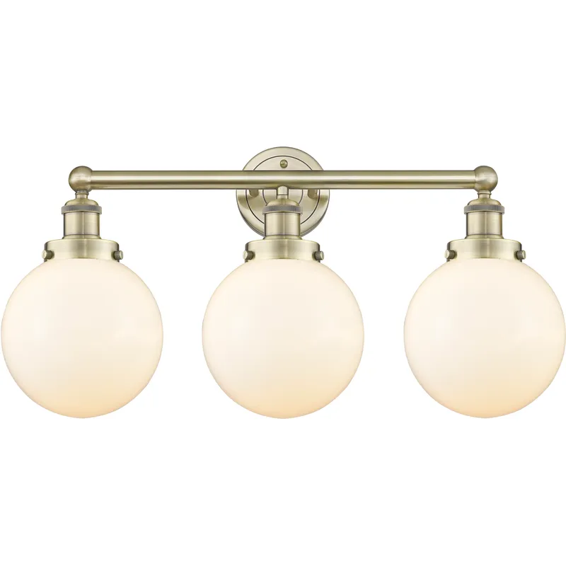 Beacon 3 Light 24.5 inch Antique Brass Bath Vanity Light Wall Light in Matte White