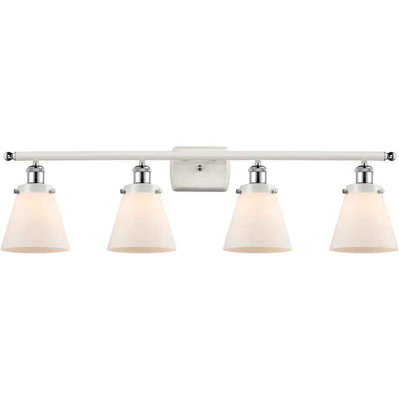 Ballston Small Cone 4 Light 36 inch White and Polished Chrome Bath Vanity Light Wall Light in Matte White Glass