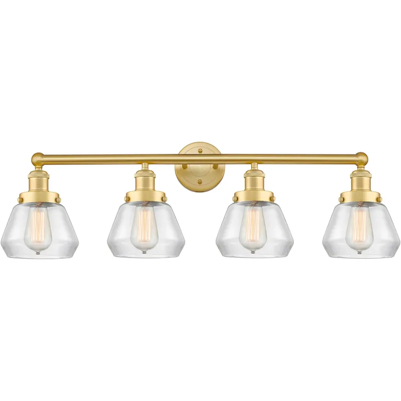 Fulton 4 Light 33.5 inch Satin Gold Bath Vanity Light Wall Light in Clear Glass