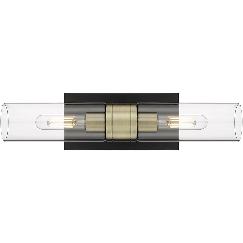 Ballston Urban 2 Light 18 inch Black Antique Brass Bath Vanity Light Wall Light in Clear Glass