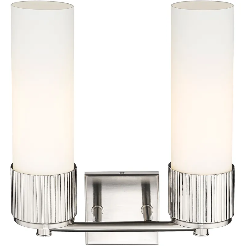 Bolivar 2 Light 13.5 inch Satin Nickel Bath Vanity Light Wall Light in Matte White Glass
