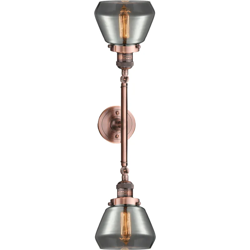 Franklin Restoration Fulton 2 Light 16.5 inch Antique Copper Bath Vanity Light Wall Light in Light Smoke Glass, Franklin Restoration