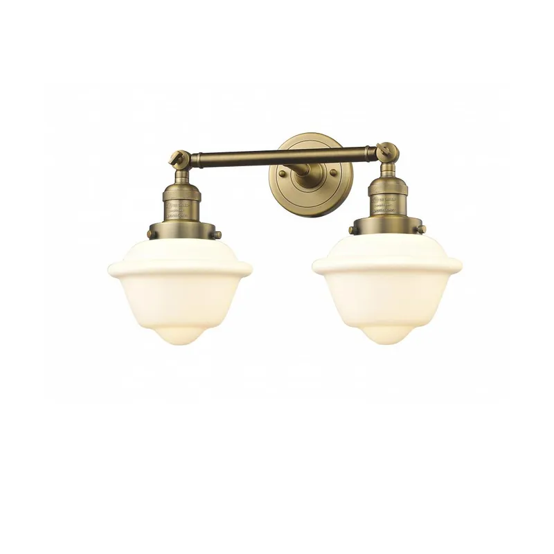 Franklin Restoration Small Oxford 2 Light 17 inch Brushed Brass Bath Vanity Light Wall Light in Matte White Glass, Franklin Restoration