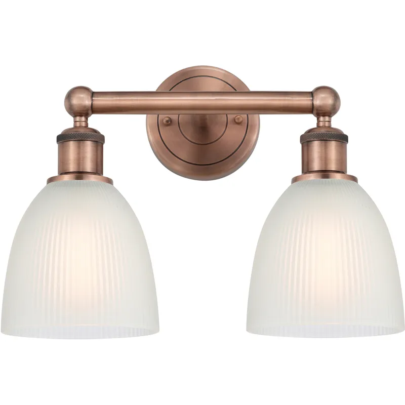 Castile 2 Light 15 inch Antique Copper Bath Vanity Light Wall Light in White Glass