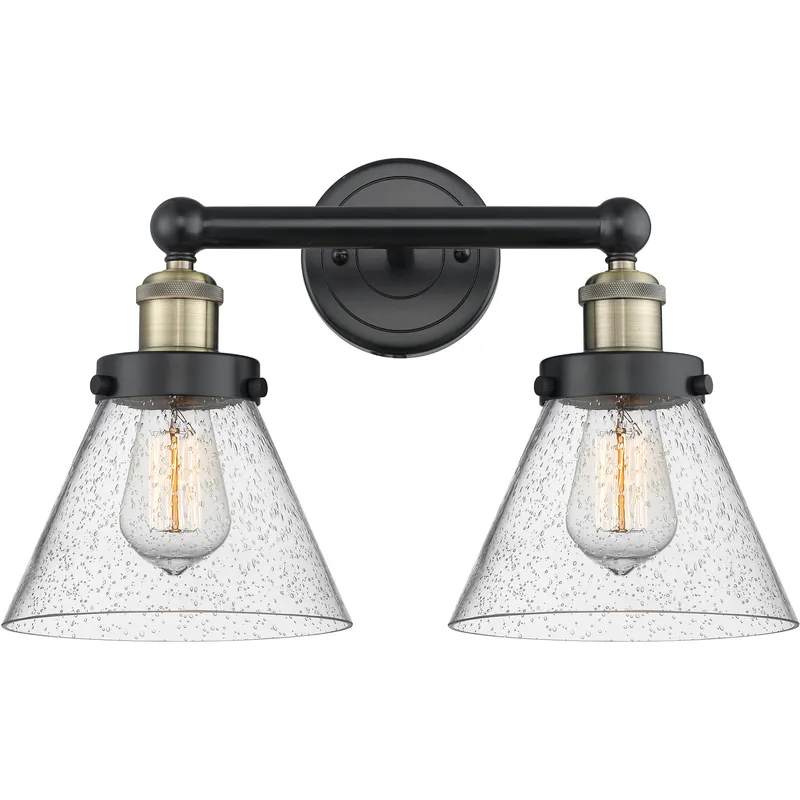 Cone 2 Light 15.5 inch Black Antique Brass Bath Vanity Light Wall Light in Seedy