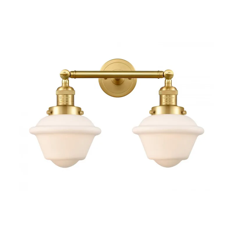 Franklin Restoration Small Oxford 2 Light 17 inch Satin Gold Bath Vanity Light Wall Light in Matte White Glass, Franklin Restoration