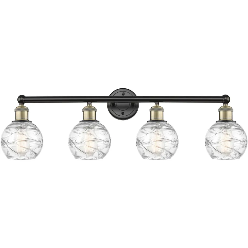 Athens Deco Swirl 4 Light 33 inch Black Antique Brass Bath Vanity Light Wall Light in Clear Deco Swirl