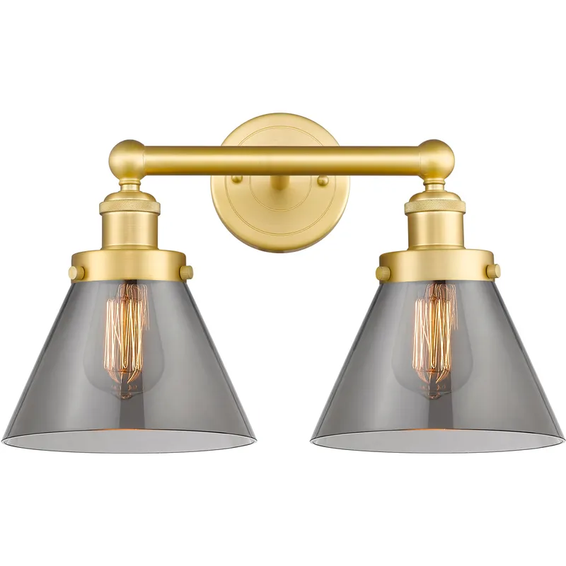 Cone 2 Light 15.5 inch Satin Gold Bath Vanity Light Wall Light in Light Smoke Glass