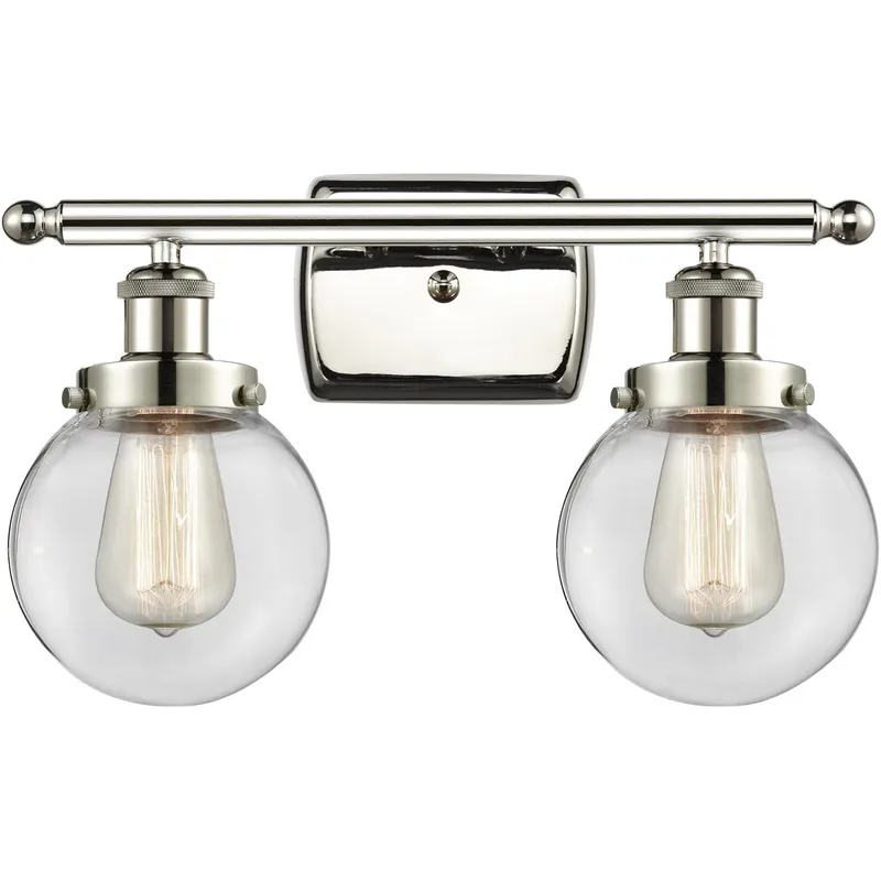 Ballston Beacon 2 Light 16 inch Polished Nickel Bath Vanity Light Wall Light in Clear Glass
