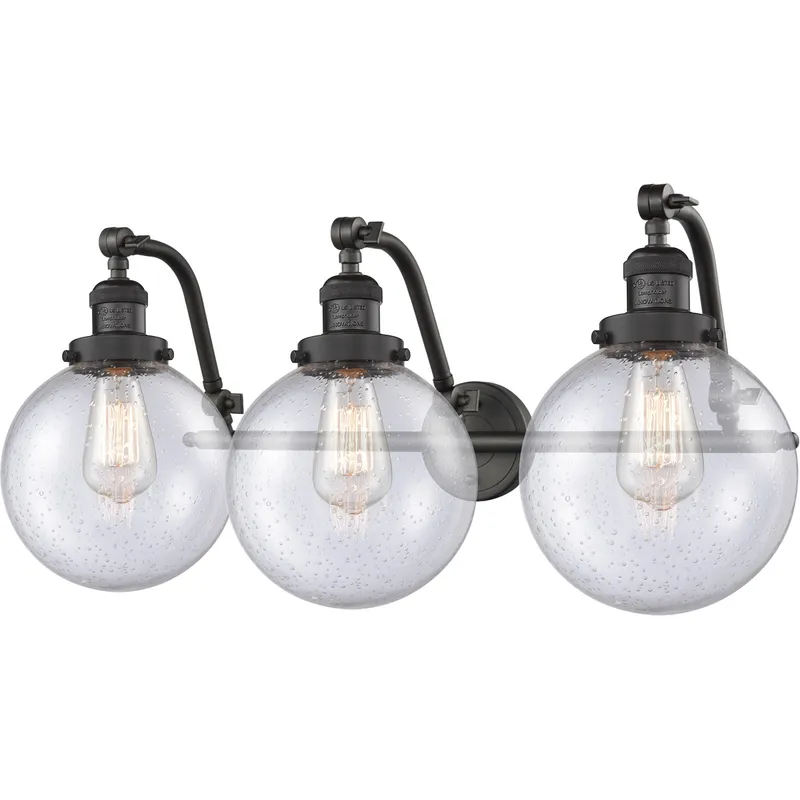 Franklin Restoration Large Beacon LED 28 inch Oil Rubbed Bronze Bath Vanity Light Wall Light in Seedy Glass, Franklin Restoration
