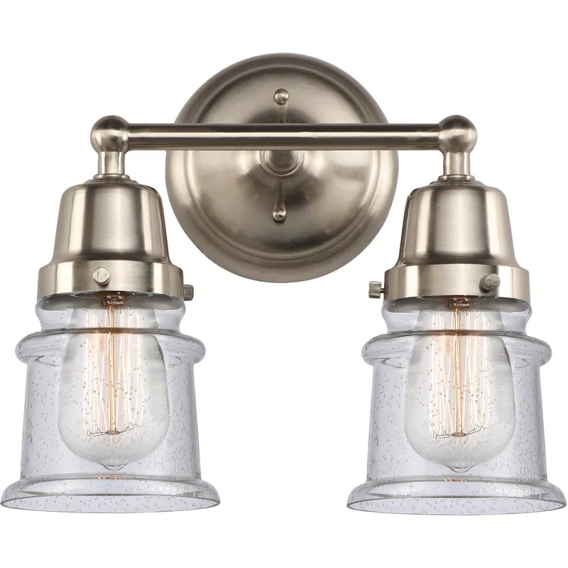 Aditi Small Canton 2 Light 13.25 inch Brushed Satin Nickel Bath Vanity Light Wall Light, Aditi