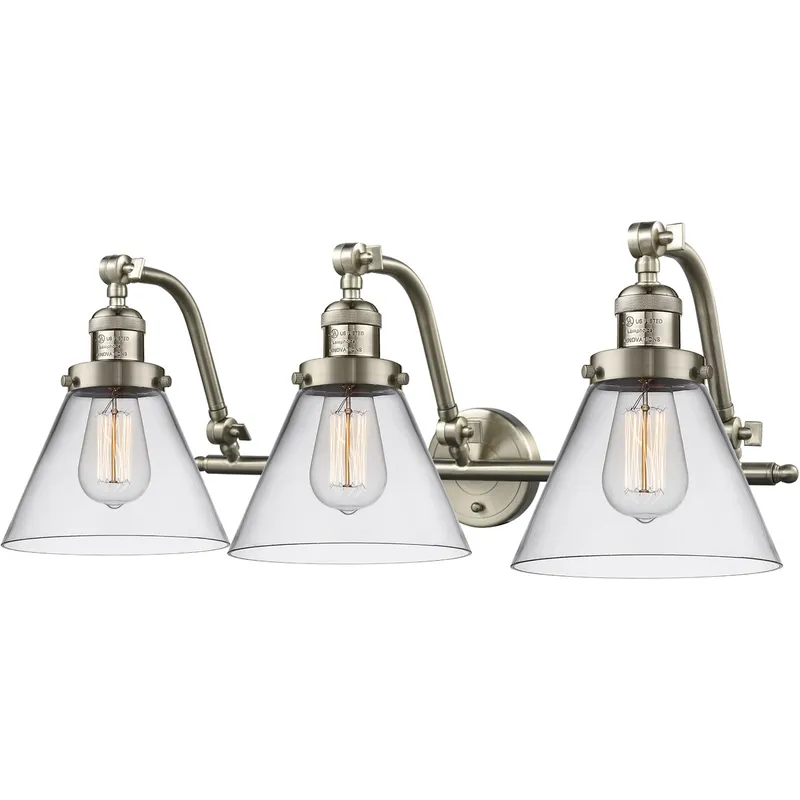 Franklin Restoration Large Cone LED 28 inch Brushed Satin Nickel Bath Vanity Light Wall Light in Clear Glass, Franklin Restoration