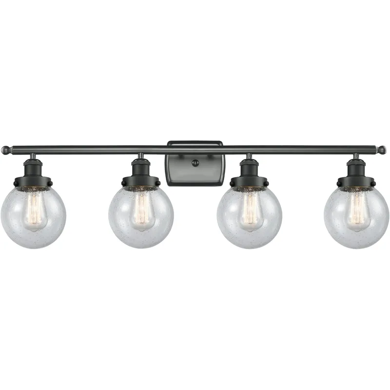 Ballston Beacon 4 Light 36 inch Matte Black Bath Vanity Light Wall Light in Seedy Glass, Ballston