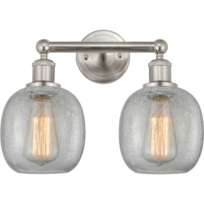 Edison Belfast 2 Light 15 inch Brushed Satin Nickel Bath Vanity Light Wall Light in Clear Crackle Glass