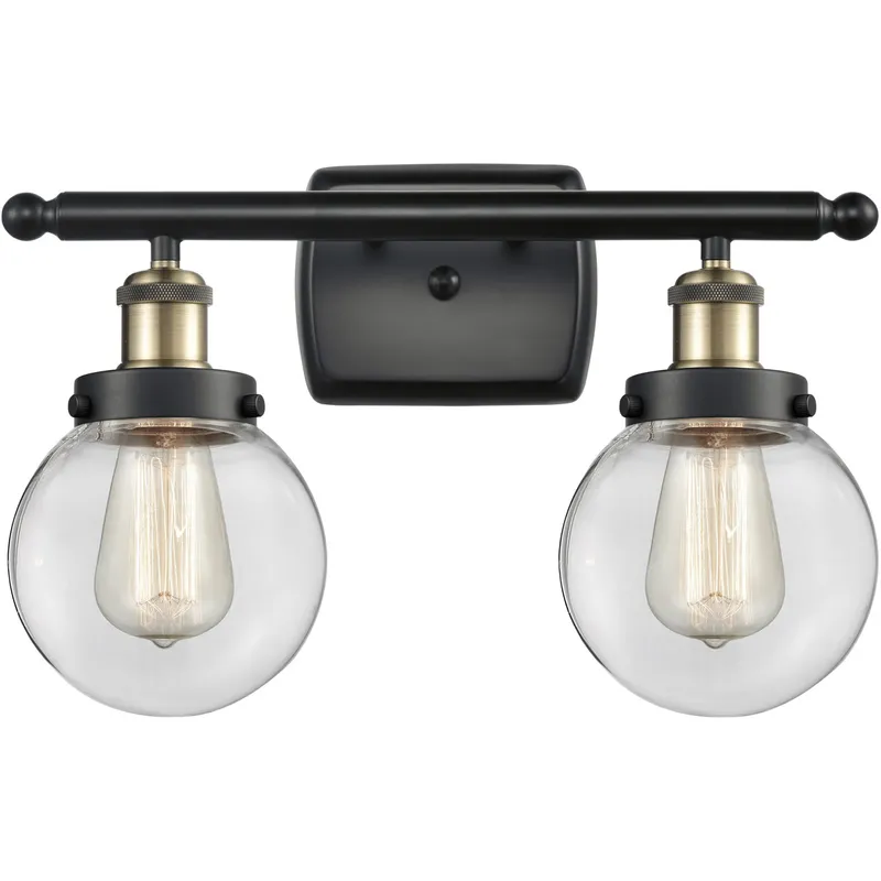 Ballston Beacon 2 Light 16 inch Black Antique Brass Bath Vanity Light Wall Light in Clear Glass