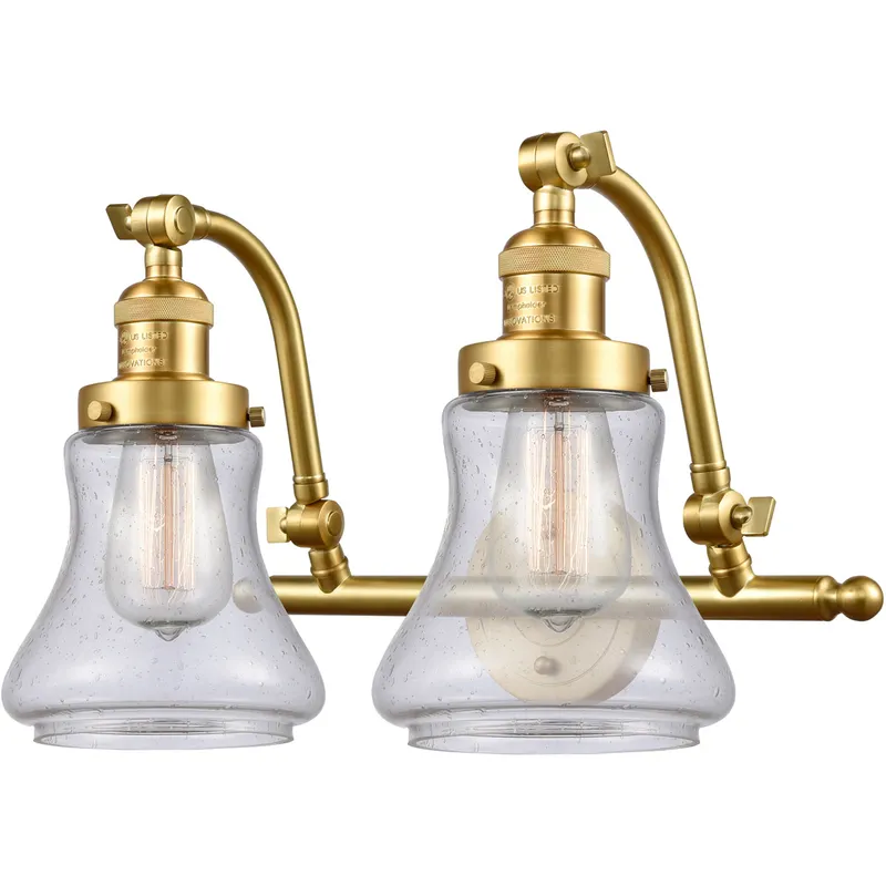 Franklin Restoration Bellmont 2 Light 18 inch Satin Gold Bath Vanity Light Wall Light in Seedy Glass, Franklin Restoration