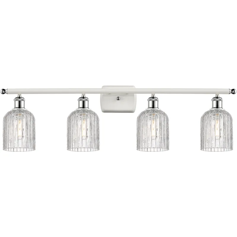 Bridal Veil 4 Light 35 inch Brushed Brass Bath Vanity Light Wall Light in Princess Blue Glass
