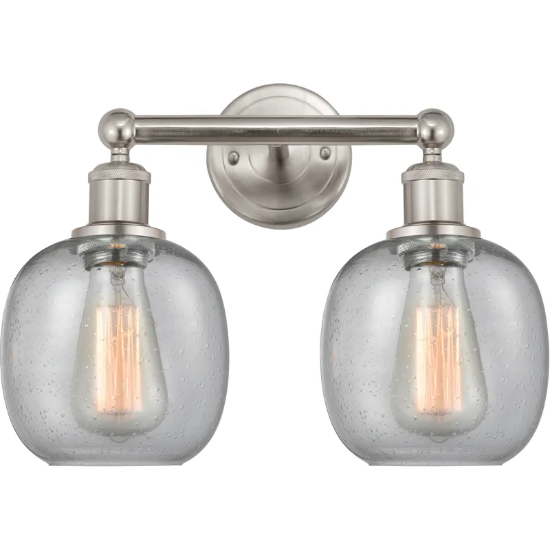 Edison Belfast 2 Light 15 inch Brushed Satin Nickel Bath Vanity Light Wall Light in Seedy Glass