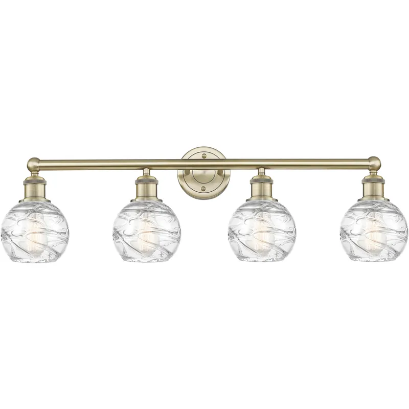 Athens Deco Swirl 4 Light 33 inch Antique Brass Bath Vanity Light Wall Light in Clear Deco Swirl