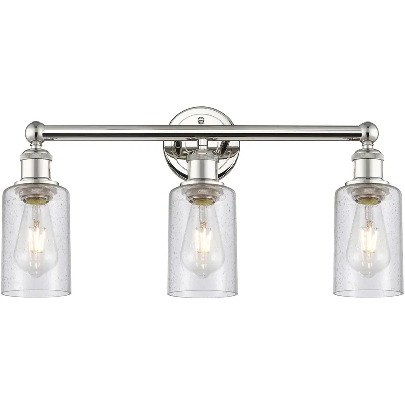 Clymer 3 Light 21.88 inch Polished Nickel Bath Vanity Light Wall Light in Seedy Glass