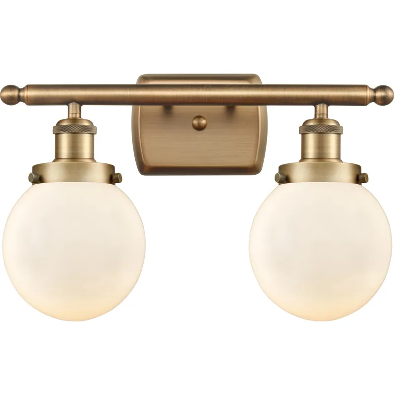 Ballston Beacon 2 Light 16 inch Brushed Brass Bath Vanity Light Wall Light in Matte White Glass