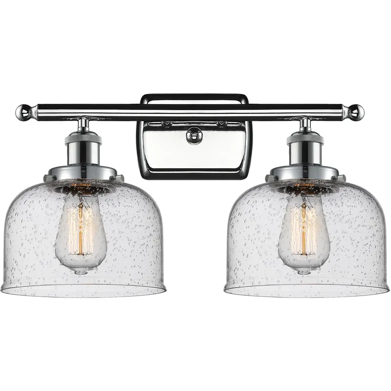 Ballston Large Bell 2 Light 16 inch Polished Chrome Bath Vanity Light Wall Light in Seedy Glass, Ballston