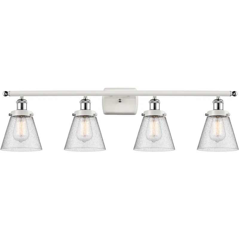 Ballston Small Cone 4 Light 36 inch White and Polished Chrome Bath Vanity Light Wall Light in Seedy Glass