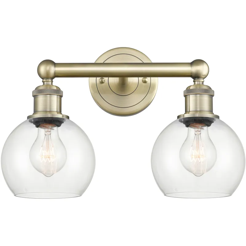 Athens 2 Light 15 inch Antique Brass Bath Vanity Light Wall Light in Clear
