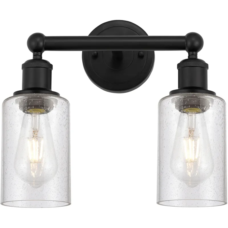 Clymer 2 Light 12.88 inch Matte Black Bath Vanity Light Wall Light in Seedy Glass