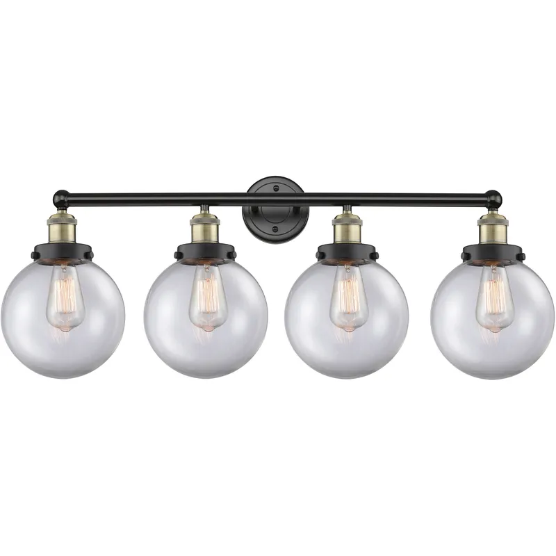 Beacon 4 Light 33.5 inch Black Antique Brass Bath Vanity Light Wall Light in Clear Glass, Large
