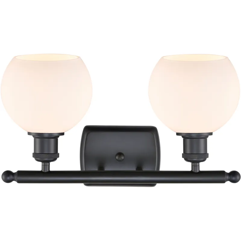 Ballston Athens 2 Light 16 inch Matte Black Bath Vanity Light Wall Light in Matte White Glass