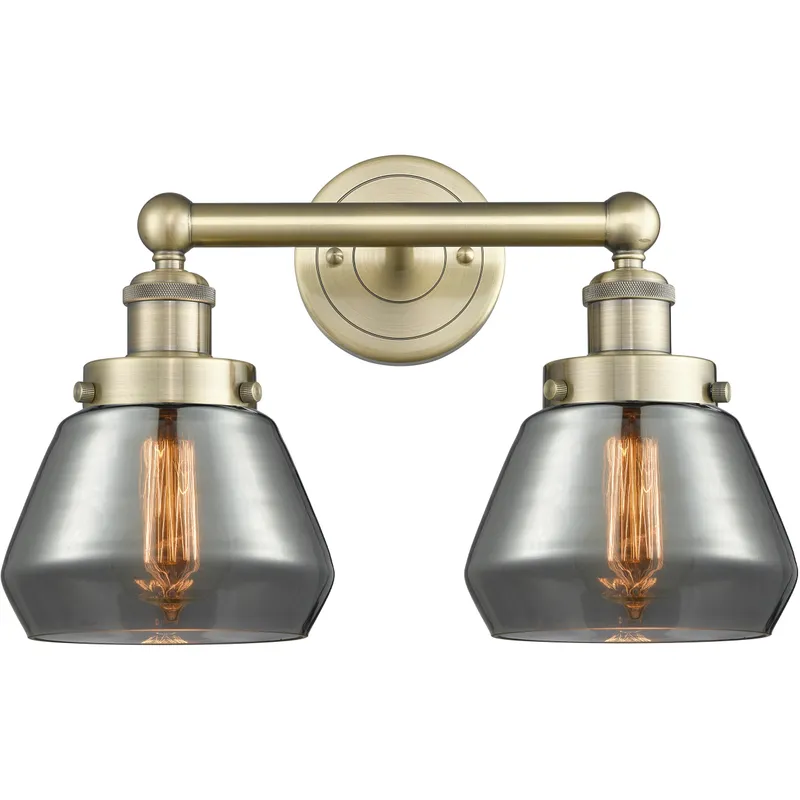 Fulton 2 Light 15.5 inch Antique Brass Bath Vanity Light Wall Light in Light Smoke Glass