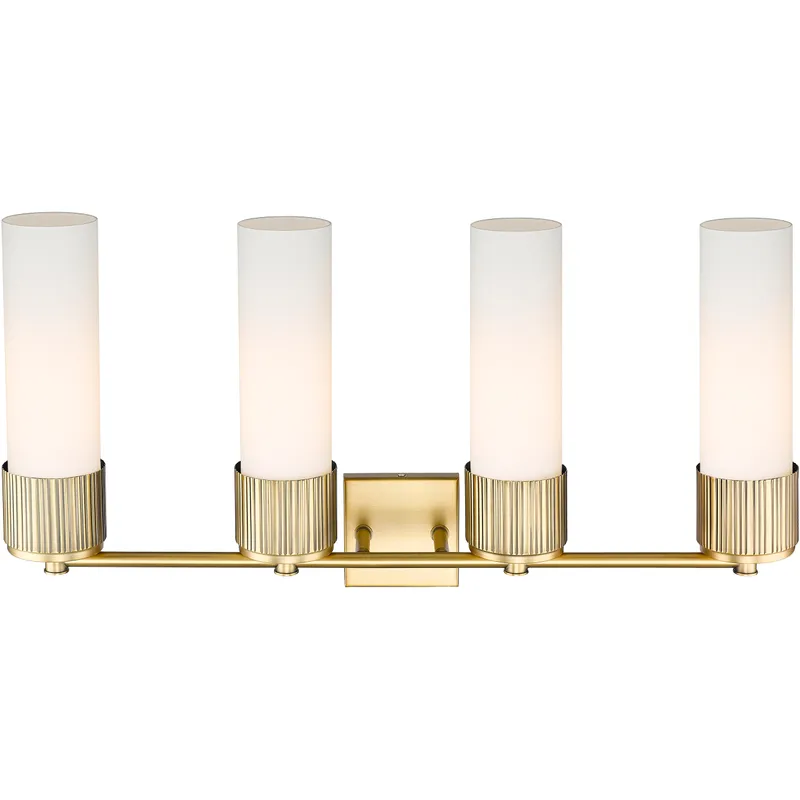 Bolivar 4 Light 31 inch Brushed Brass Bath Vanity Light Wall Light in Matte White Glass