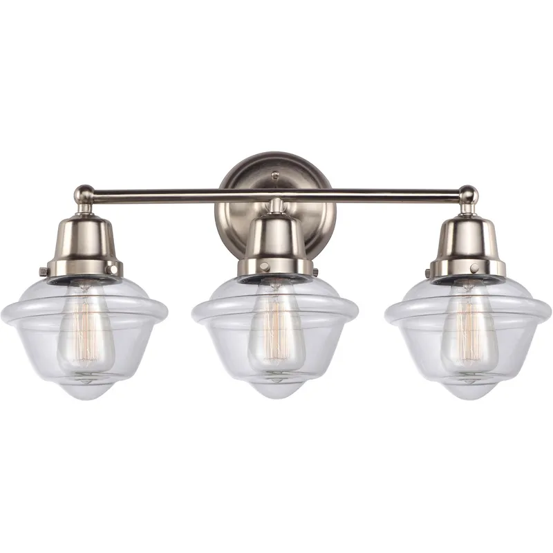 Aditi Small Oxford 3 Light 23.5 inch Brushed Satin Nickel Bath Vanity Light Wall Light, Aditi