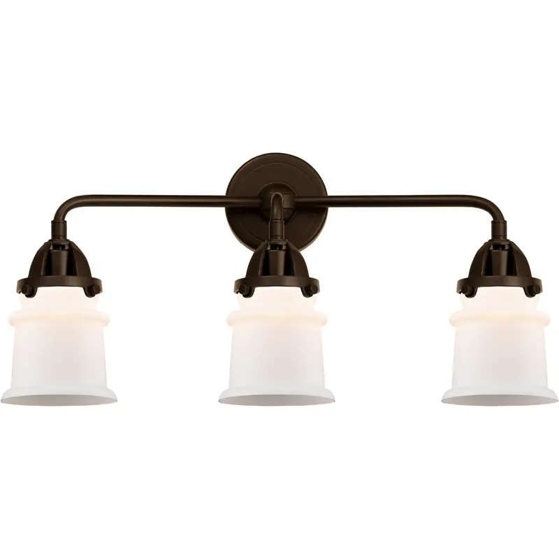 Nouveau 2 Small Canton LED 23.25 inch Oil Rubbed Bronze Bath Vanity Light Wall Light in Matte White Glass