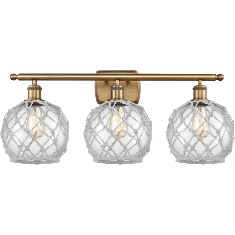Ballston Farmhouse Rope 3 Light 28 inch Brushed Brass Bath Vanity Light Wall Light in Bulb Not Included, Clear Glass with White Rope, Ballston