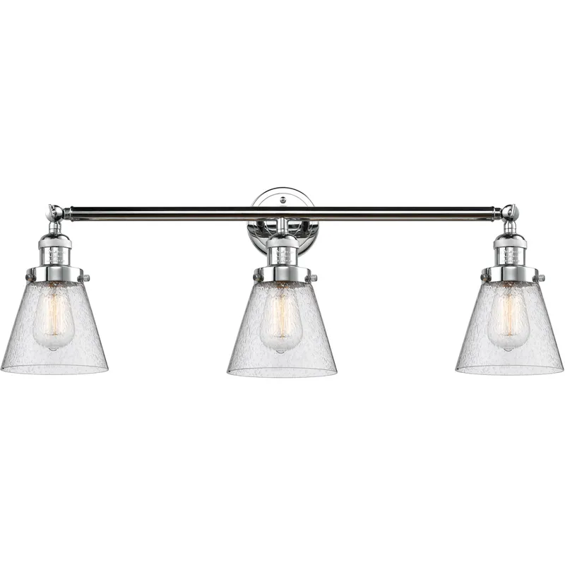 Franklin Restoration Small Cone LED 30 inch Polished Chrome Bath Vanity Light Wall Light in Seedy Glass, Franklin Restoration