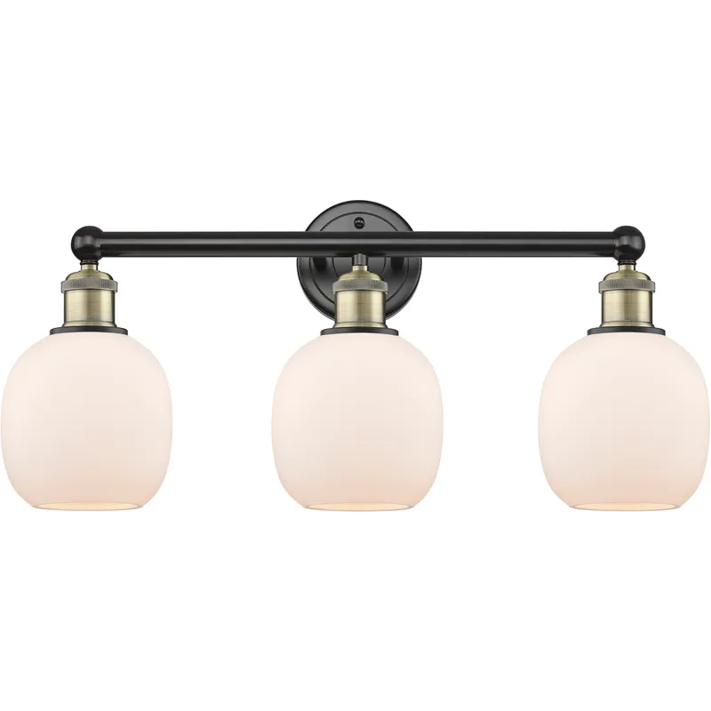Belfast 3 Light 24 inch Black Antique Brass Bath Vanity Light Wall Light in Matte White