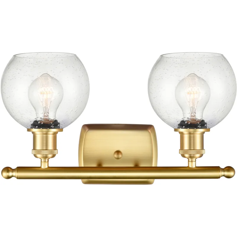 Ballston Athens 2 Light 16 inch Satin Gold Bath Vanity Light Wall Light in Seedy Glass