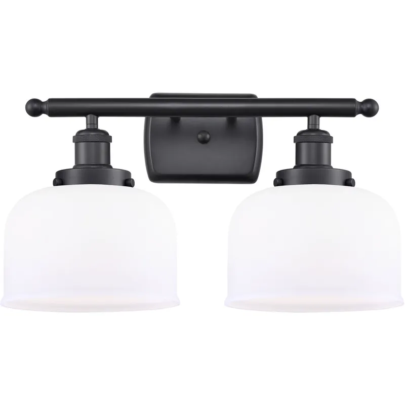 Ballston Large Bell 2 Light 16 inch Matte Black Bath Vanity Light Wall Light in Matte White Glass, Ballston