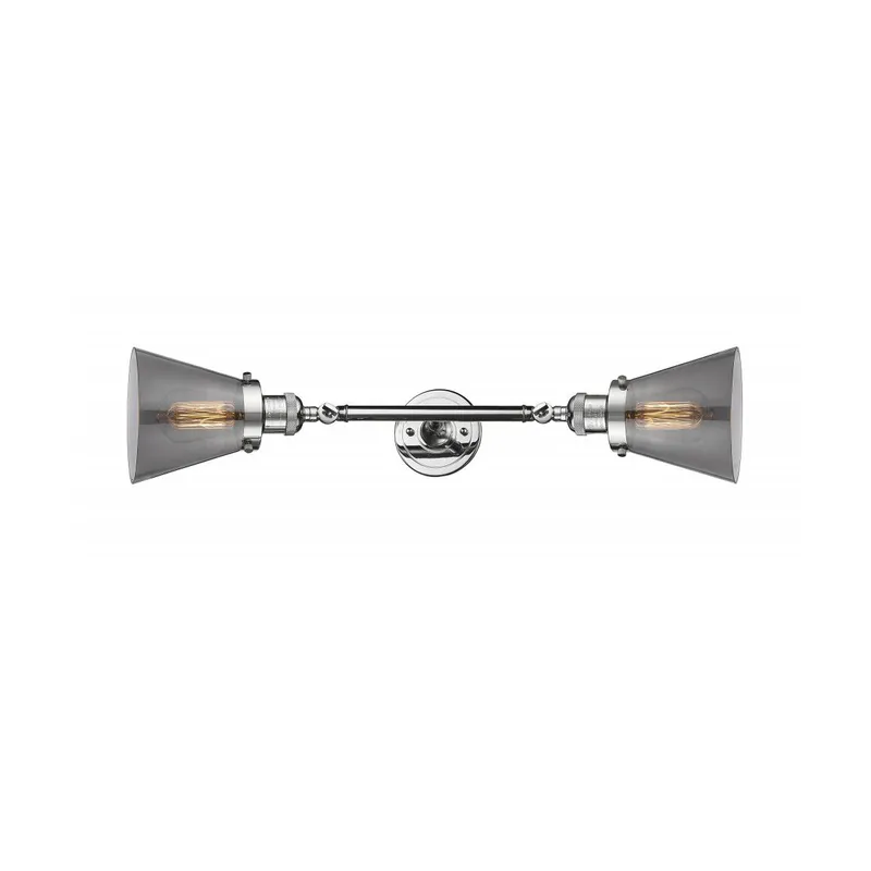 Franklin Restoration Small Cone 2 Light 6 inch Polished Chrome Bath Vanity Light Wall Light in Plated Smoke Glass, Franklin Restoration