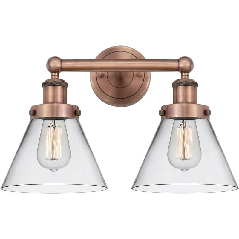 Cone 2 Light 16.75 inch Antique Copper Bath Vanity Light Wall Light in Clear