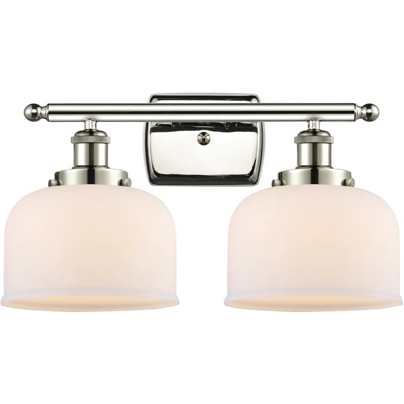 Ballston Large Bell 2 Light 16 inch Polished Nickel Bath Vanity Light Wall Light in Matte White Glass