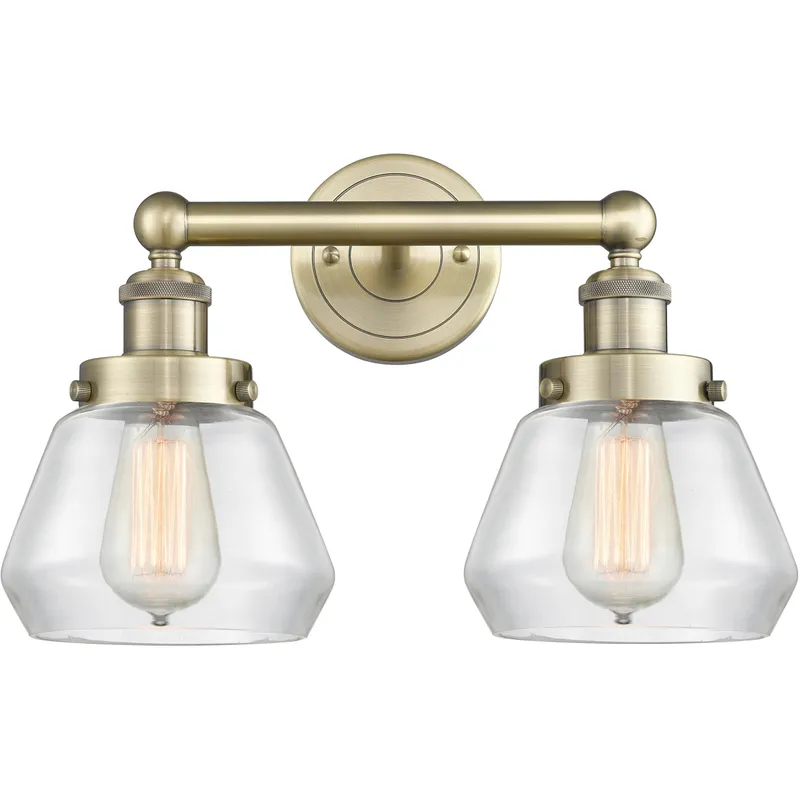 Fulton 2 Light 15.5 inch Antique Brass Bath Vanity Light Wall Light in Clear