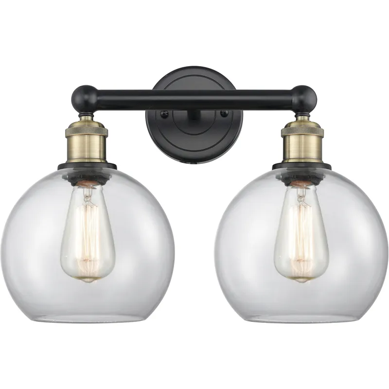 Athens 2 Light 17 inch Black Antique Brass Bath Vanity Light Wall Light in Clear