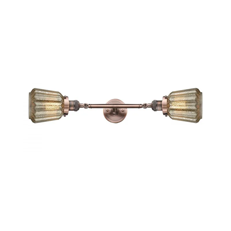 Franklin Restoration Chatham 2 Light 6 inch Antique Copper Bath Vanity Light Wall Light in Mercury Glass, Franklin Restoration