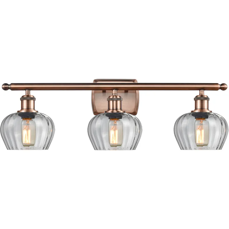 Ballston Fenton LED 26 inch Antique Copper Bath Vanity Light Wall Light in Clear Glass, Ballston